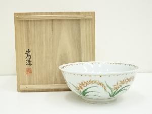 京焼　三浦篤造　色絵花草紋鉢（共箱）